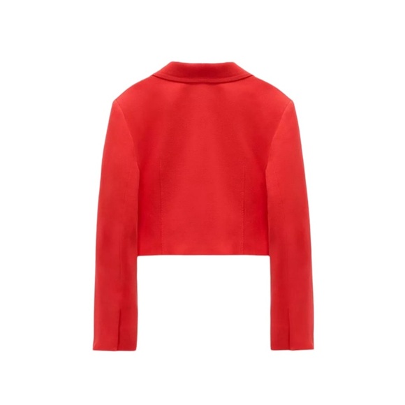 Zara Coral Red Linen Blend Cropped Blazer Jacket | Size S | Tomato Girl - Picture 3 of 9